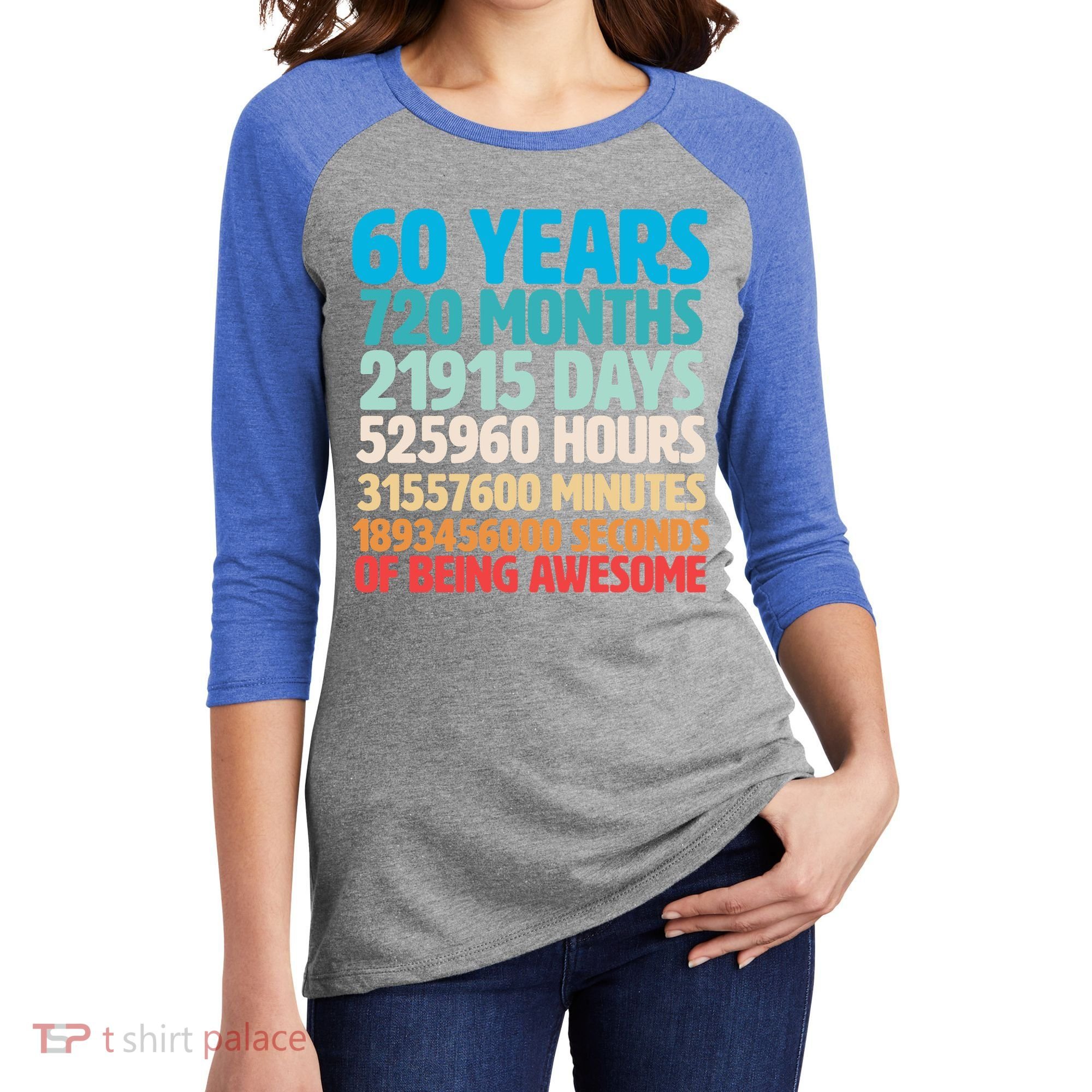 60 Years Of Being Awesome 60th Birthday Time Breakdown Women's Tri-Blend 3/4-Sleeve Raglan Shirt