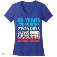 60 Years Of Being Awesome 60th Birthday Time Breakdown Women's V-Neck T-Shirt thumb 0