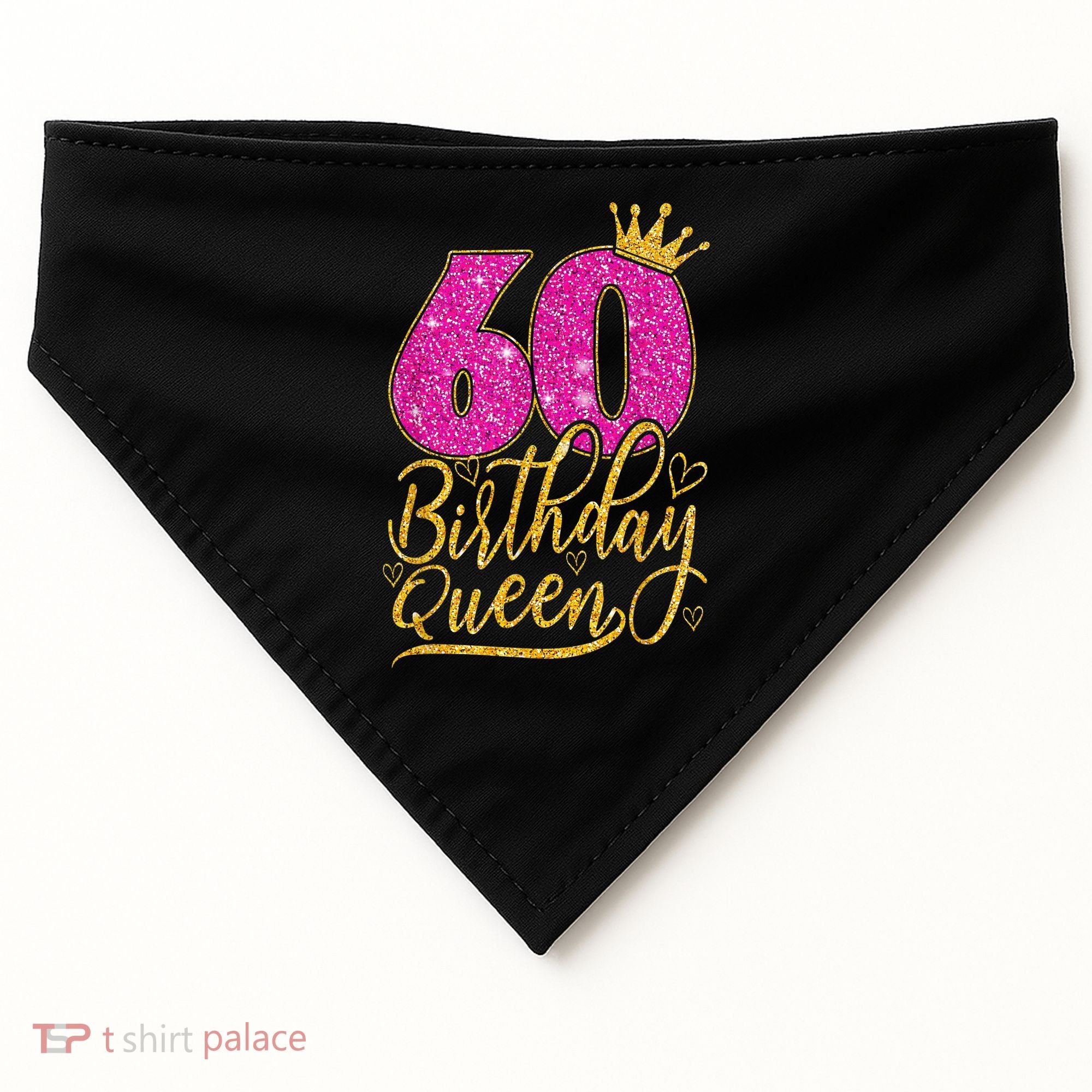 60 Year Old Gifts 60th Birthday Queen Diamond Crown Pink USA-Made Doggie Bandana
