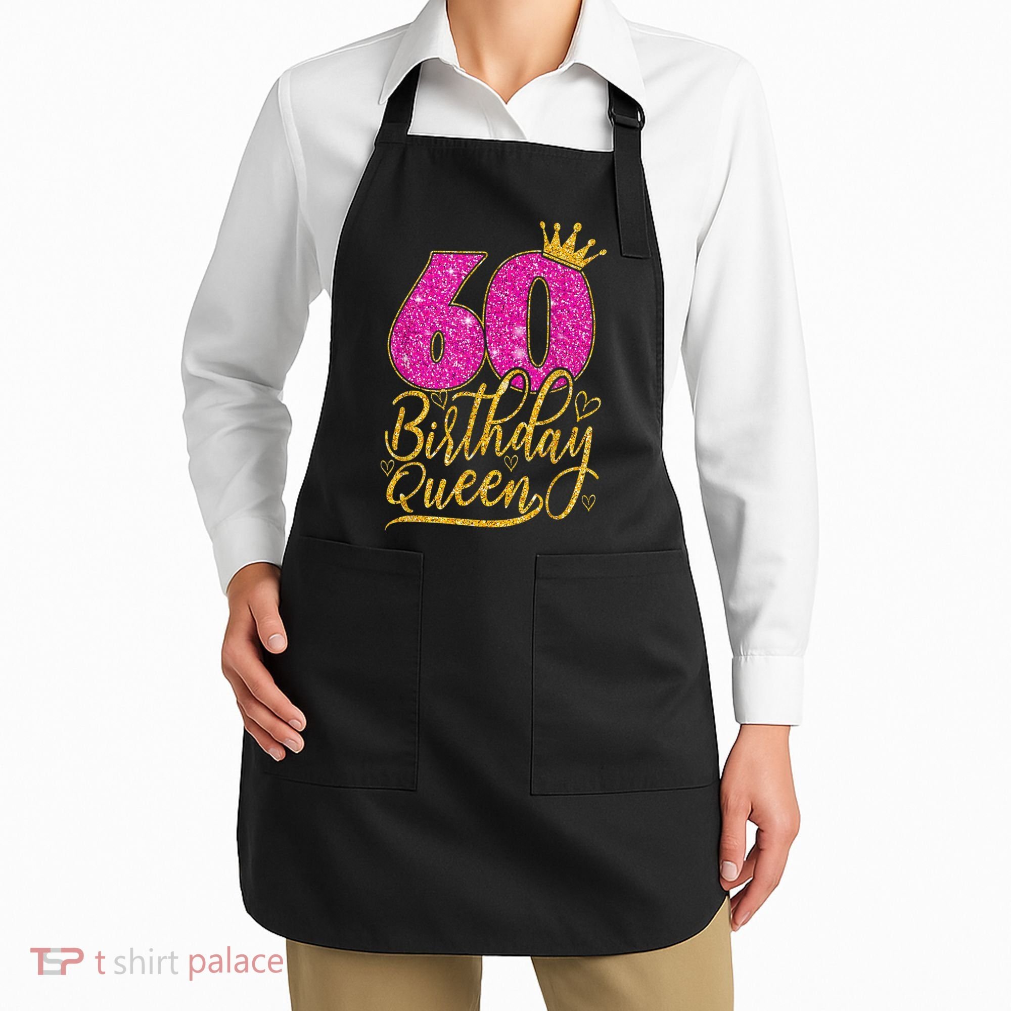 60 Year Old Gifts 60th Birthday Queen Diamond Crown Pink Apron