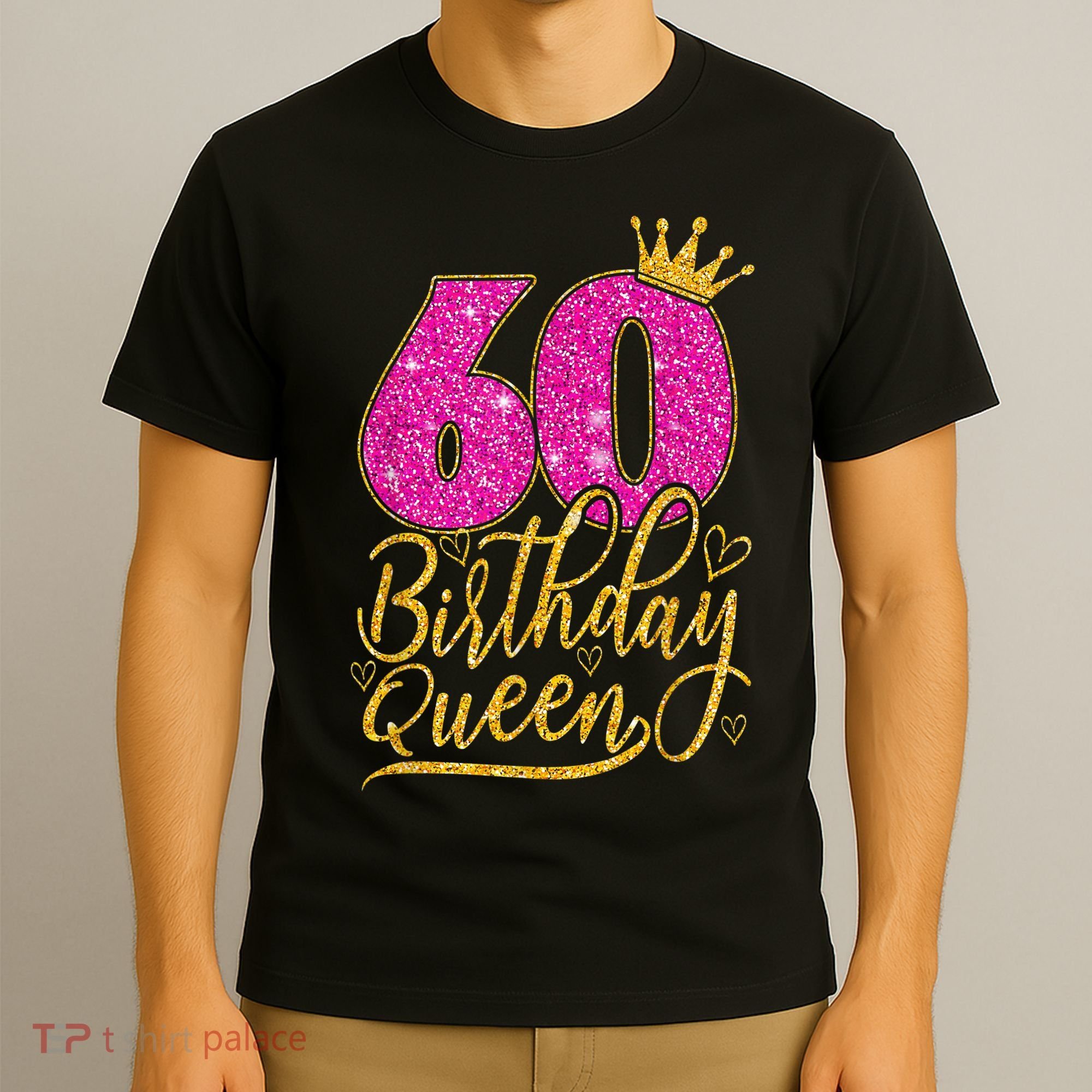 60 Year Old Gifts 60th Birthday Queen Diamond Crown Pink T-Shirt