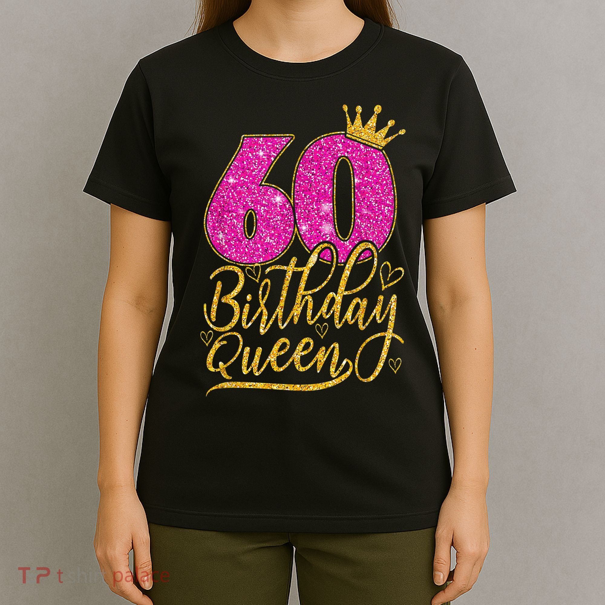 60 Year Old Gifts 60th Birthday Queen Diamond Crown Pink T-Shirt