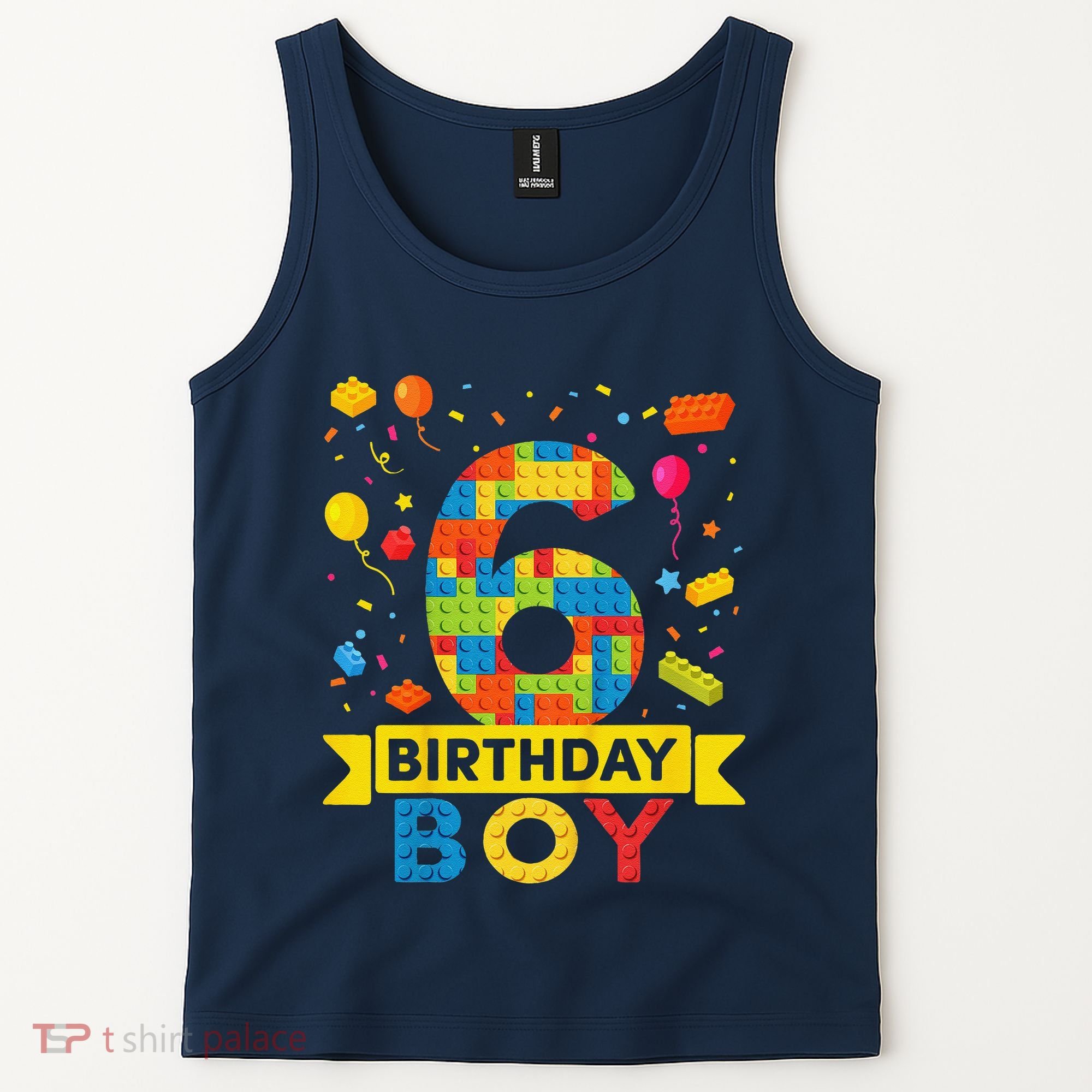 6 Year Old Building Blocks 6th Birthday Boy Tank Top