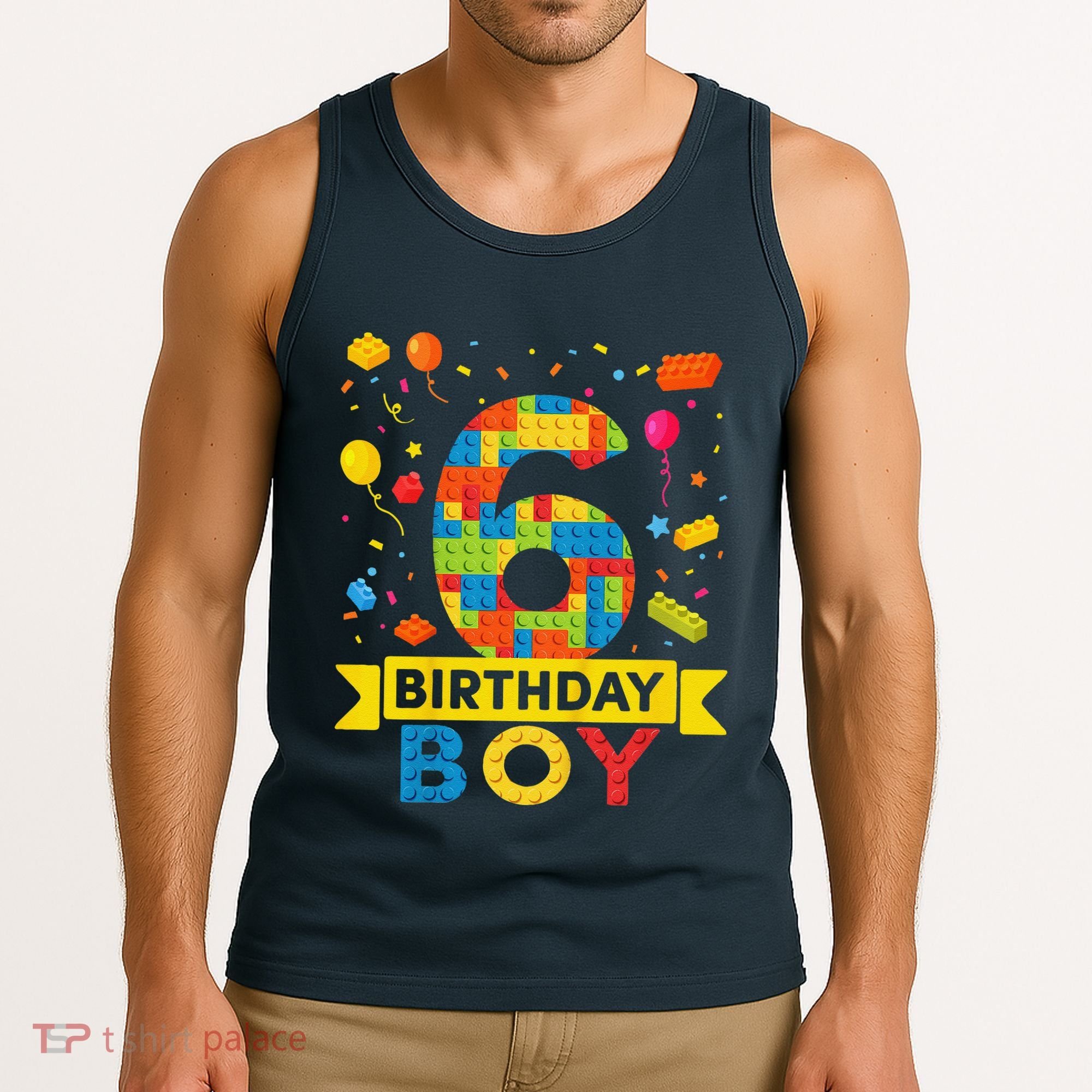 6 Year Old Building Blocks 6th Birthday Boy Tank Top