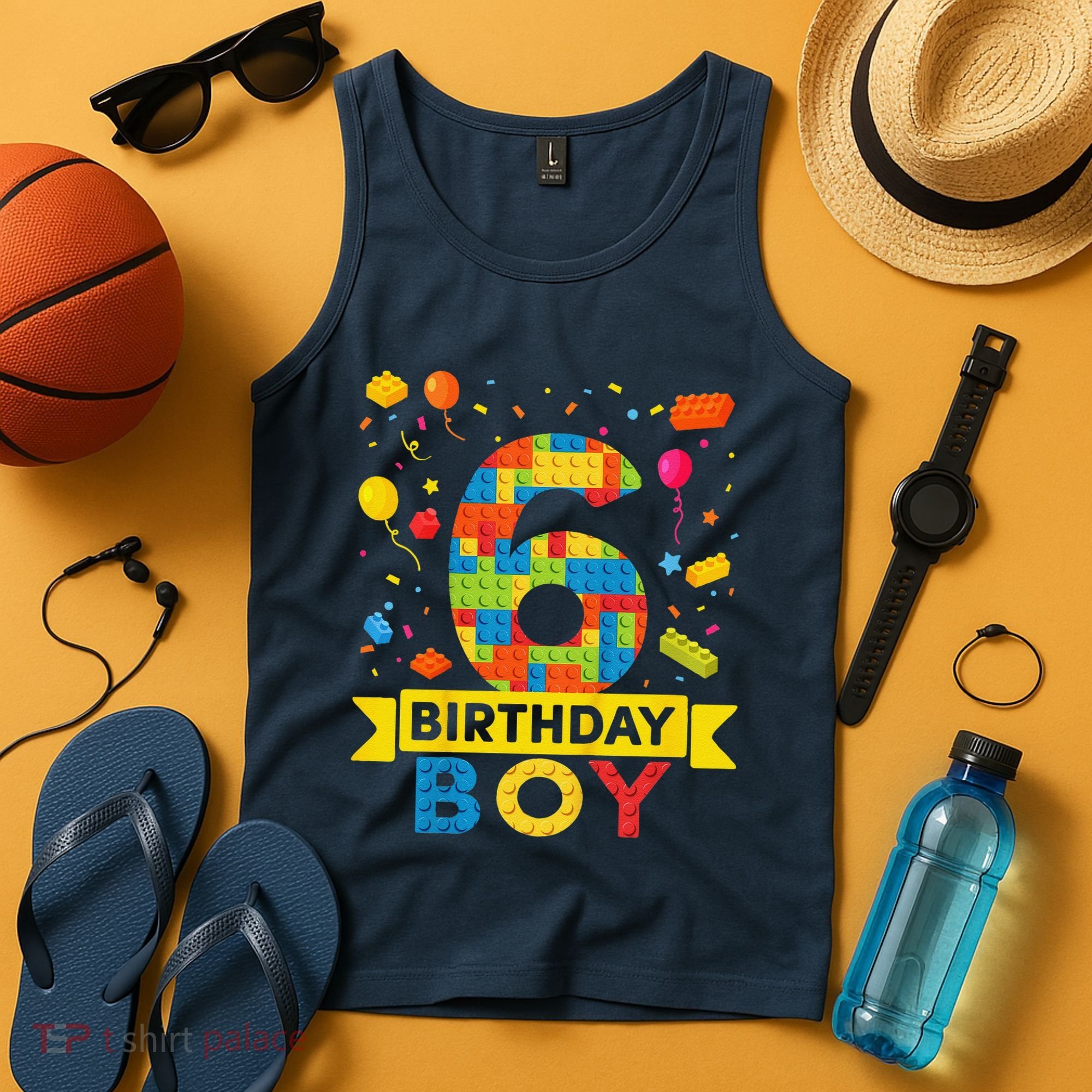 6 Year Old Building Blocks 6th Birthday Boy Tank Top