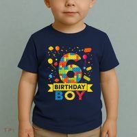 6 Year Old Building Blocks 6th Birthday Boy Toddler T-Shirt thumb 2