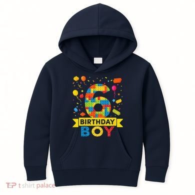 6 Year Old Building Blocks 6th Birthday Boy Kids Hoodie