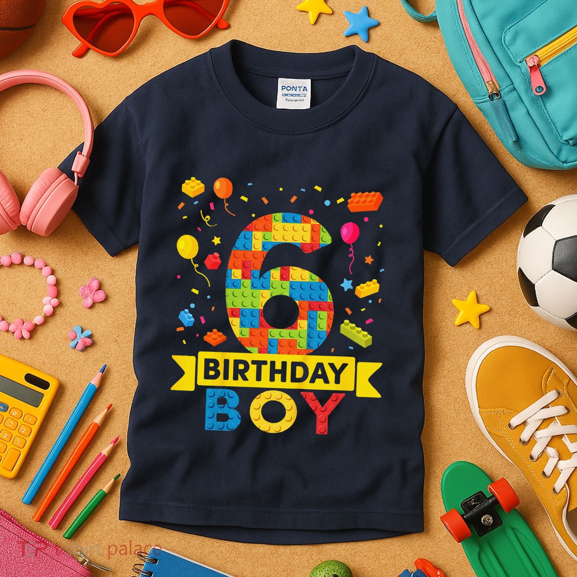 6 Year Old Building Blocks 6th Birthday Boy Kids T-Shirt