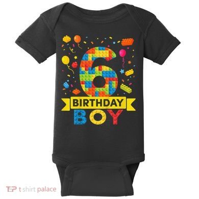 6 Year Old Building Blocks 6th Birthday Baby Bodysuit