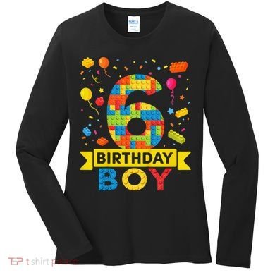 6 Year Old Building Blocks 6th Birthday Women's Long Sleeve Shirt
