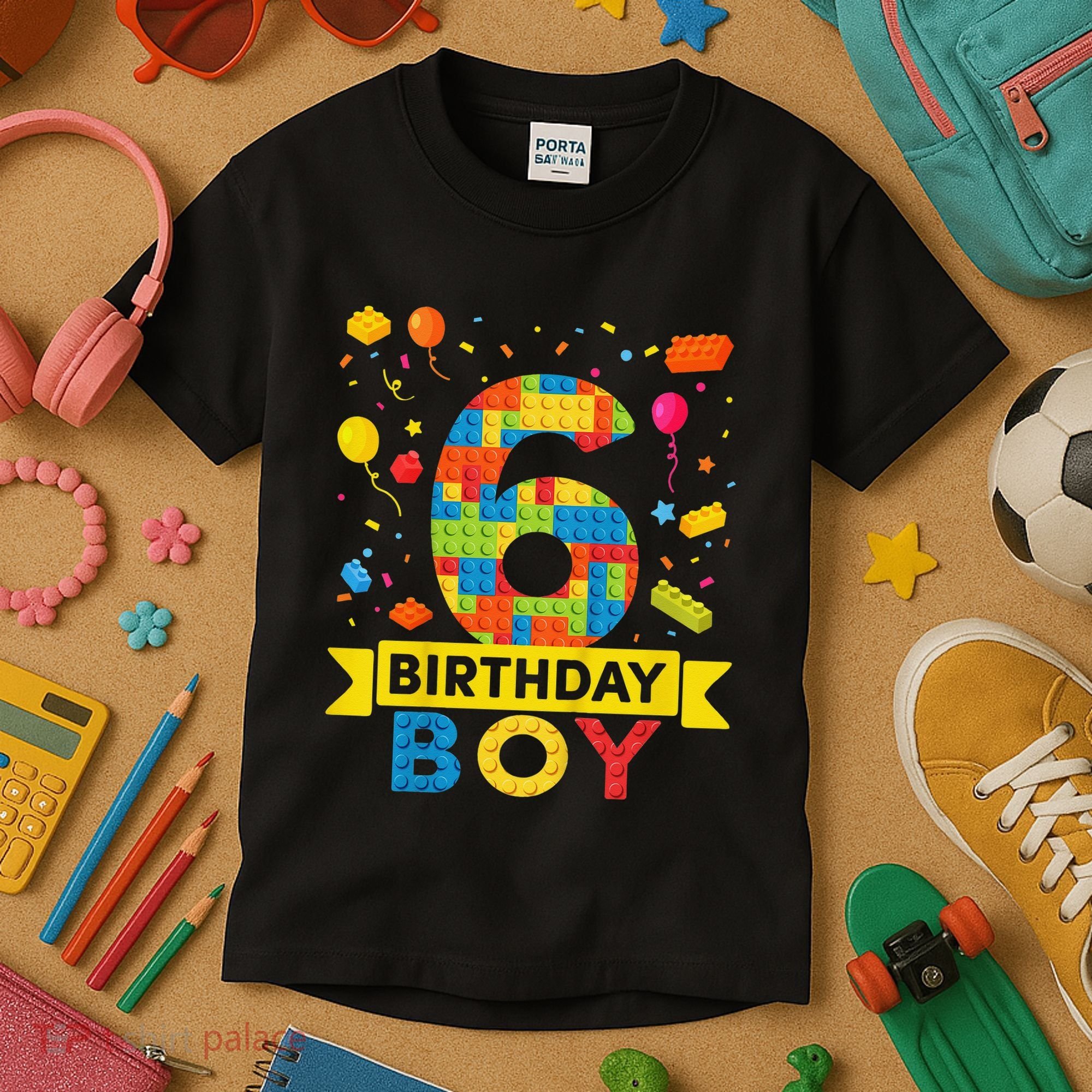 6 Year Old Building Blocks 6th Birthday Kids T-Shirt
