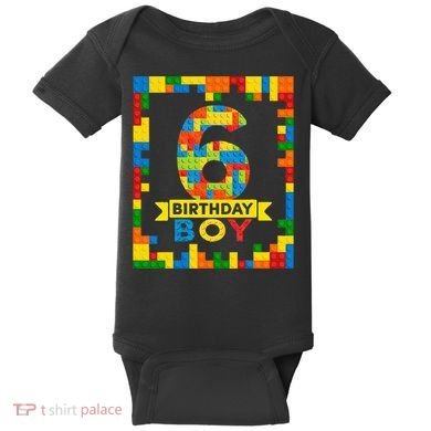6 Year Old Building Blocks 6th Birthday Brick Builder Baby Bodysuit