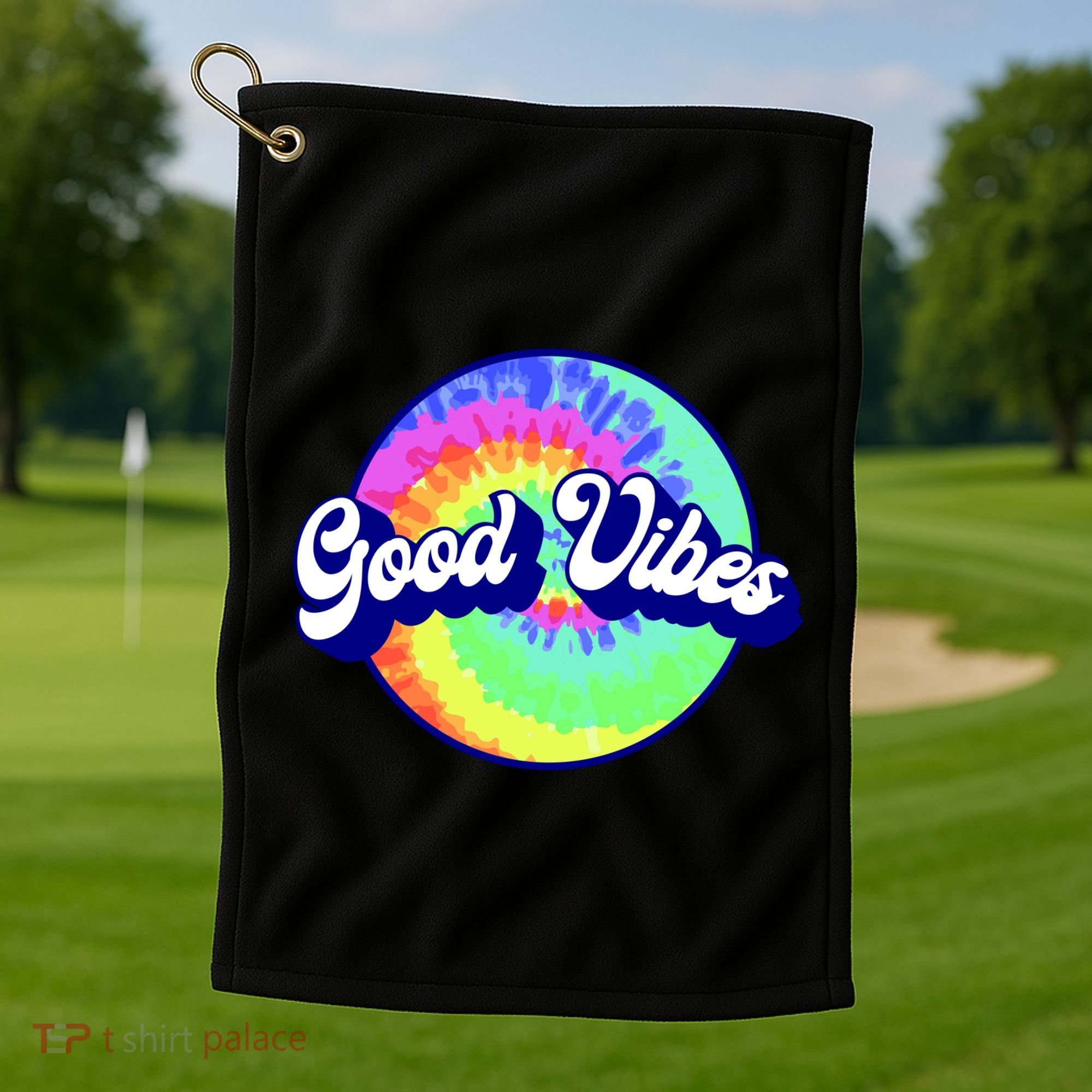 70s Retro Groovy Hippie Good Vibes Golf Towel