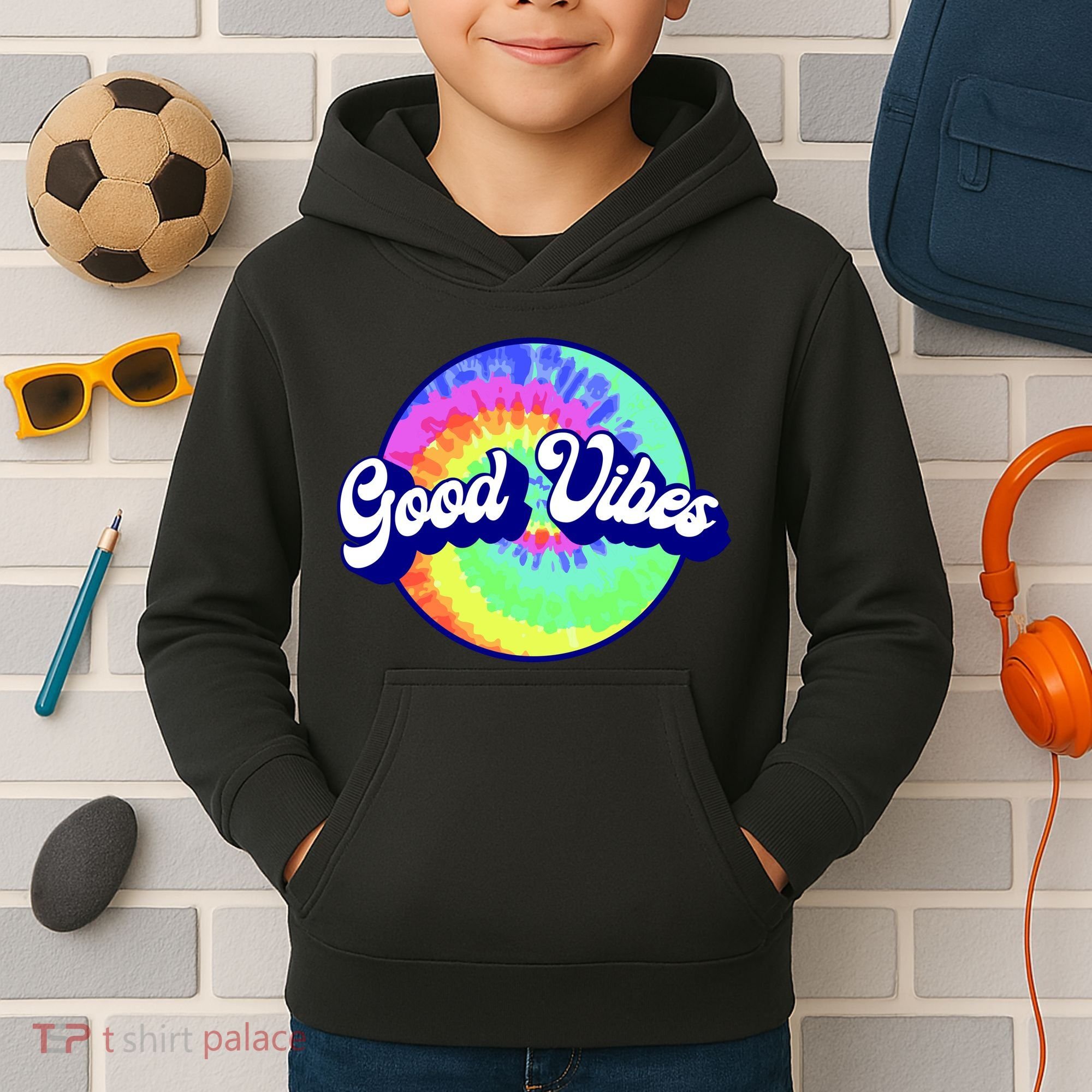 70s Retro Groovy Hippie Good Vibes Kids Hoodie