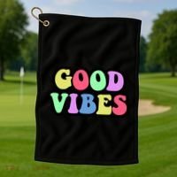 70s Retro Groovy Hippie Good Vibes Bold Golf Towel thumb 1