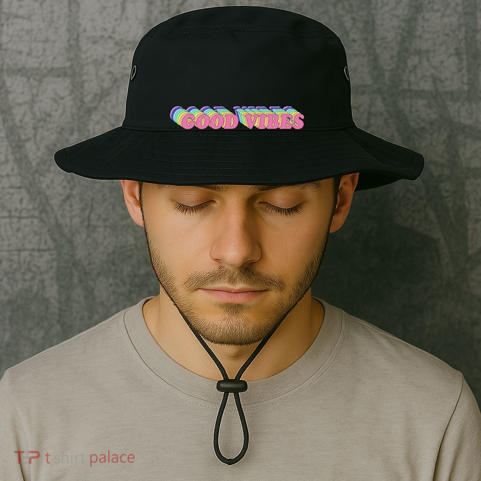 70s Retro Groovy Hippie Good Vibes Repeat Bucket Hat