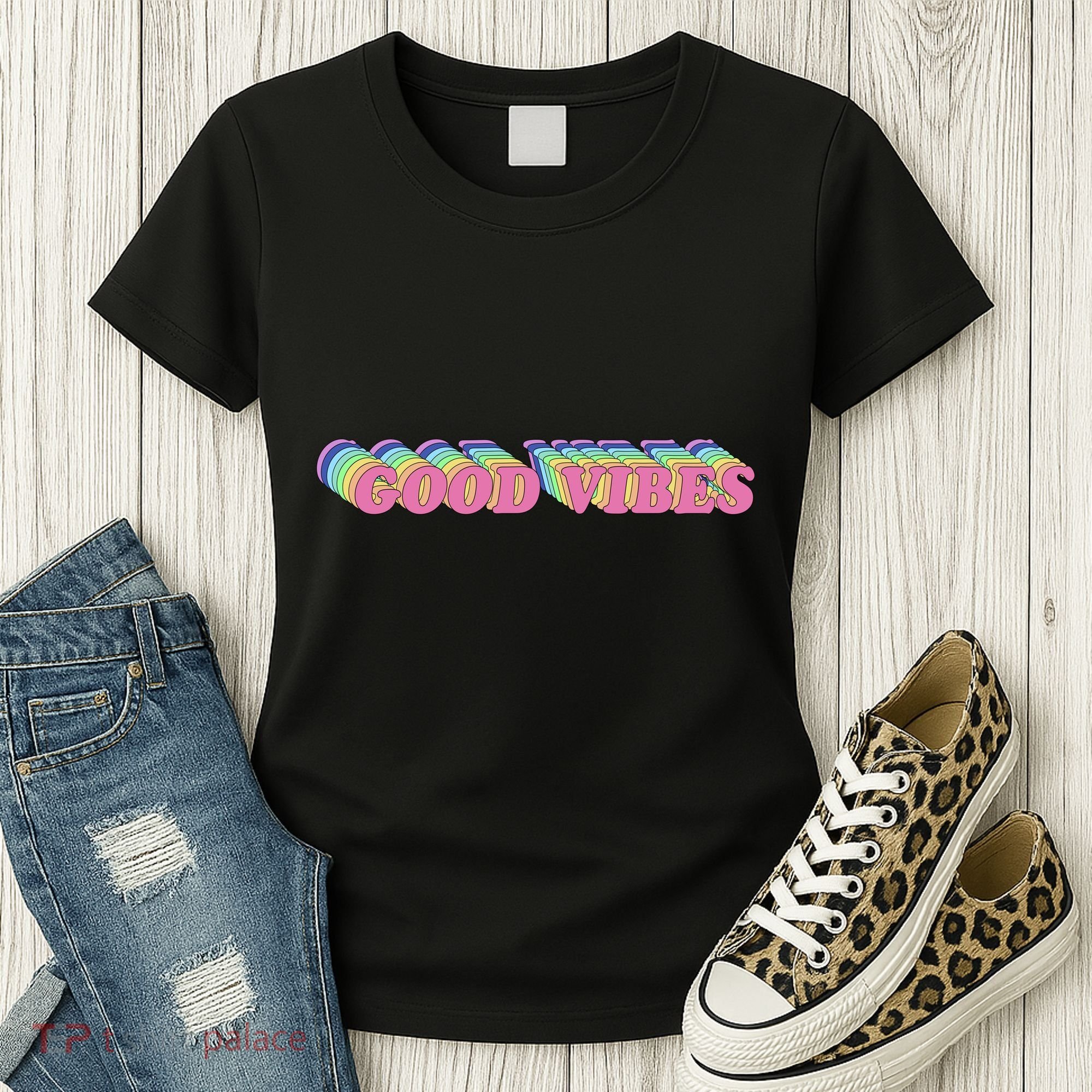 70s Retro Groovy Hippie Good Vibes Repeat Women's T-Shirt
