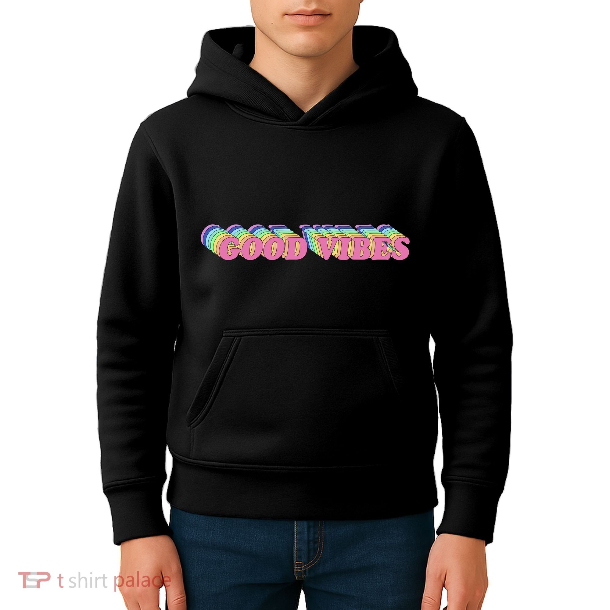 70s Retro Groovy Hippie Good Vibes Repeat Kids Hoodie
