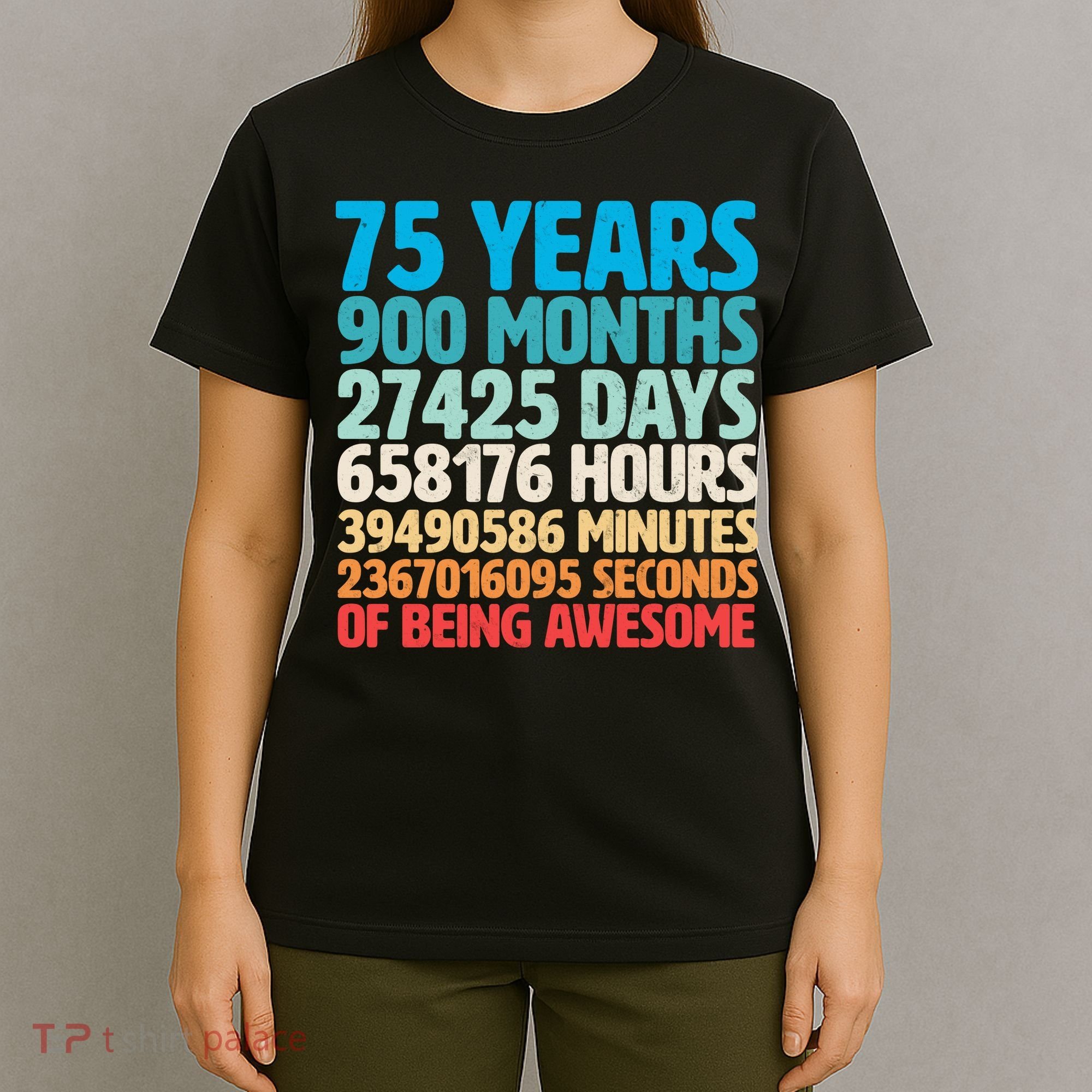 75 Years Of Being Awesome Birthday Time Breakdown T-Shirt