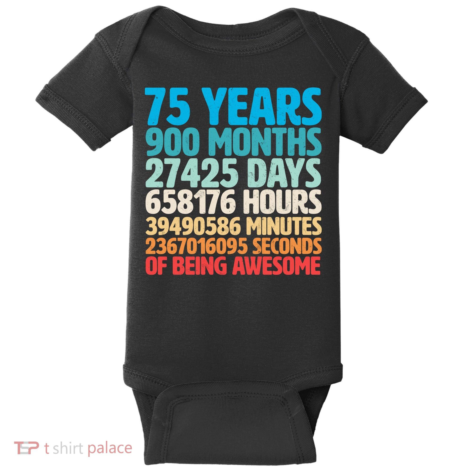 75 Years Of Being Awesome Birthday Time Breakdown Baby Bodysuit