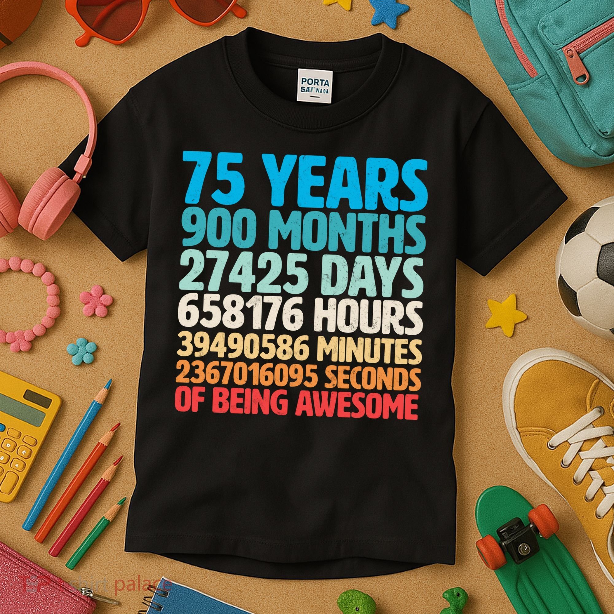 75 Years Of Being Awesome Birthday Time Breakdown Kids T-Shirt