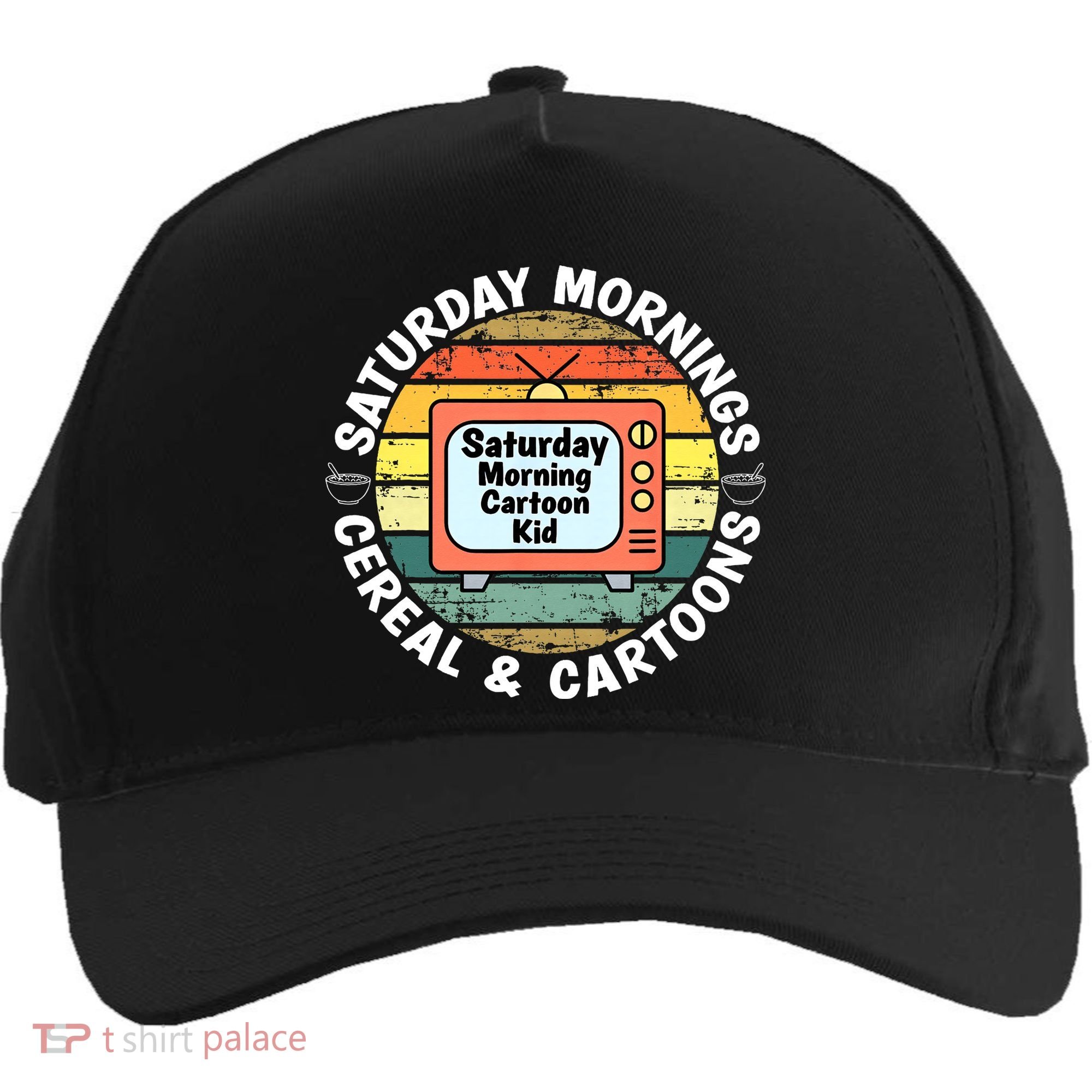 70s 80s 90s Retro Saturday Mornings Cereal And Cartoons Five-Panel Snapback Cap