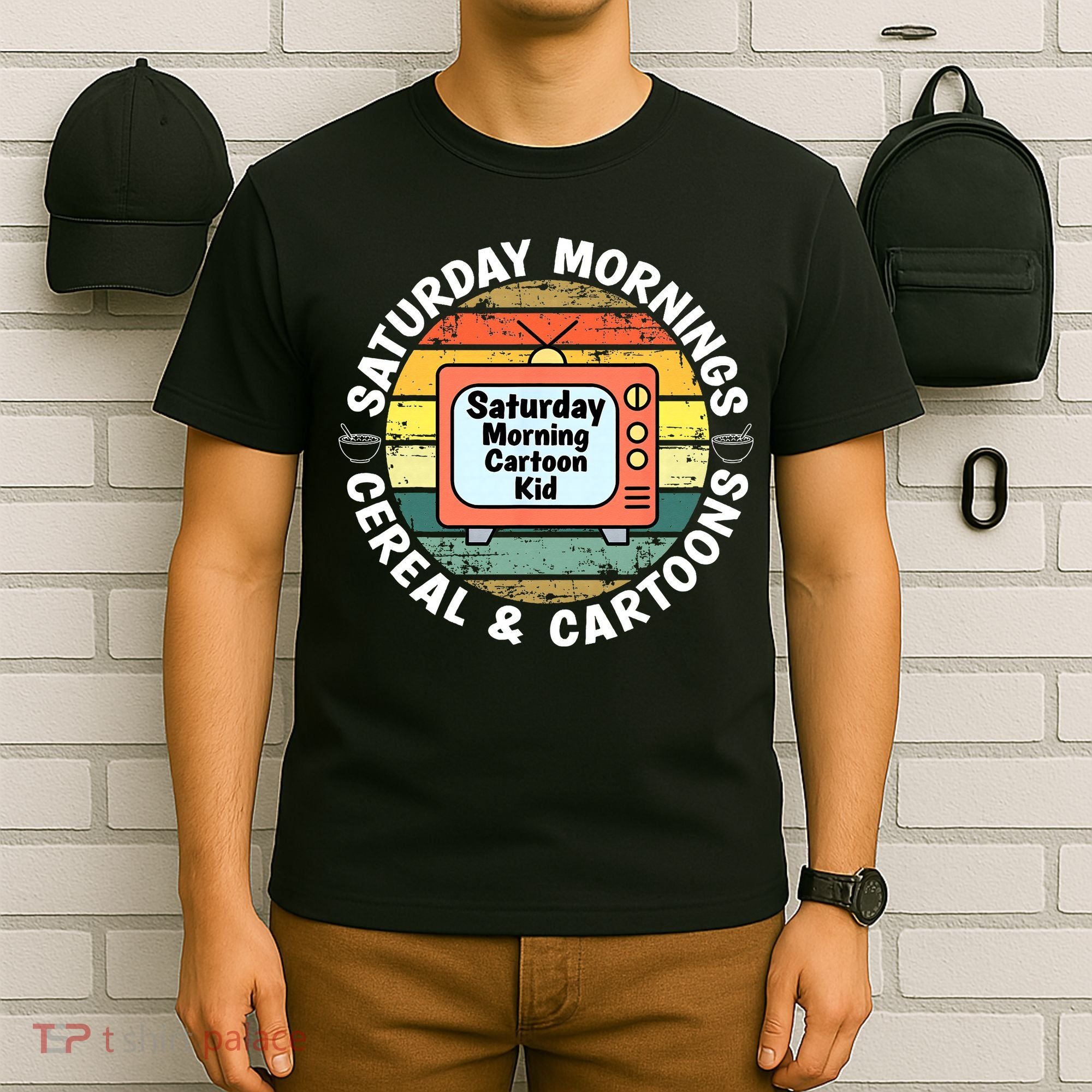 70s 80s 90s Retro Saturday Mornings Cereal And Cartoons T-Shirt
