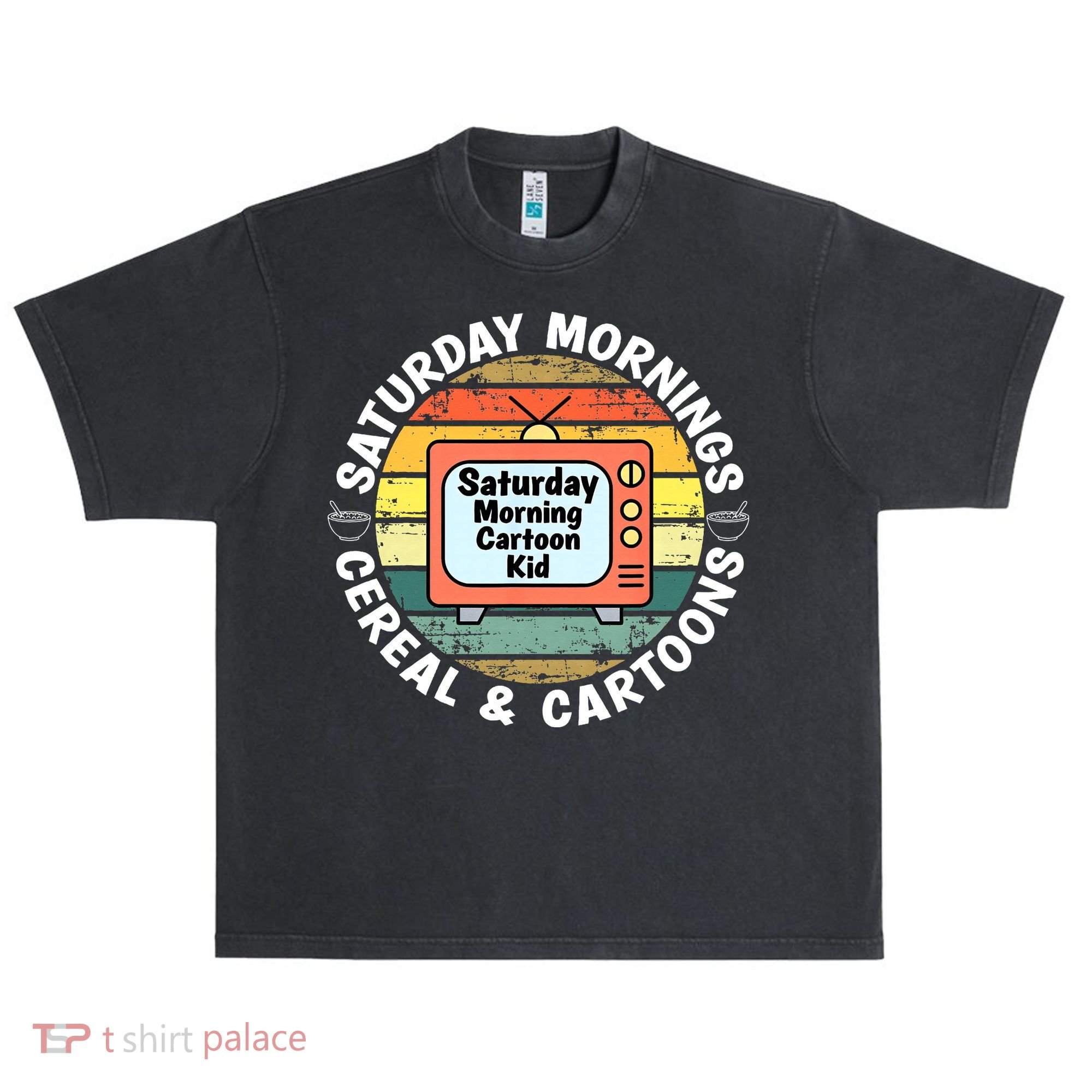 70s 80s 90s Retro Saturday Mornings Cereal And Cartoons Urban Oversized Heavyweight T-Shirt