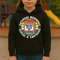 70s 80s 90s Retro Saturday Mornings Cereal And Cartoons Kids Hoodie thumb 3