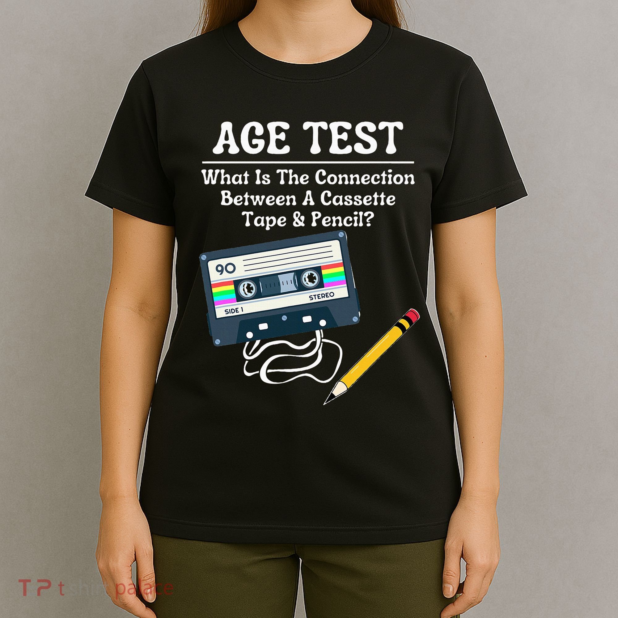 70S 80S 90S Vintage Cassette Tape & Pencil Funny Age Test T-Shirt