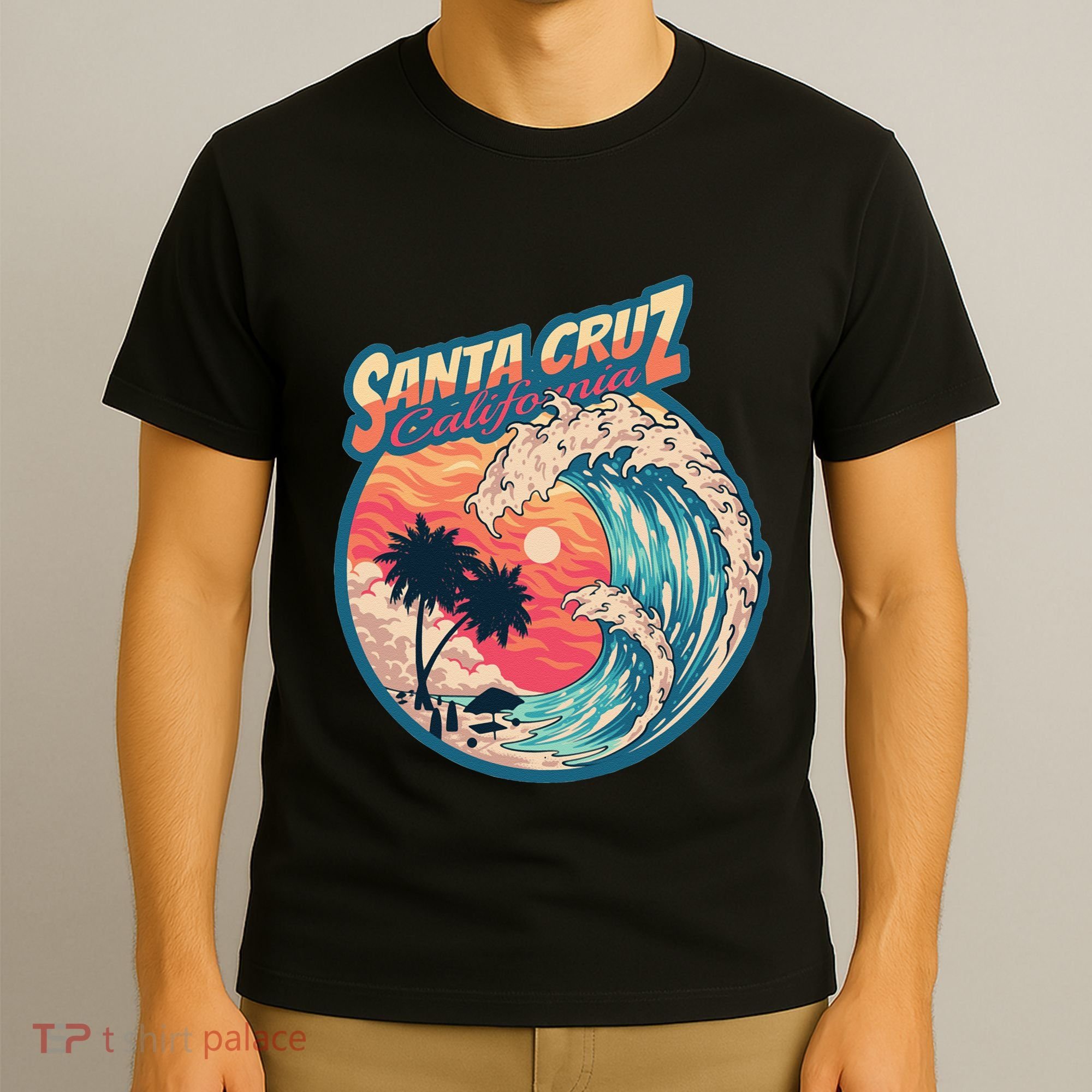 70s 80s In California City Santa Cruz Surfing Huge Wave T-Shirt