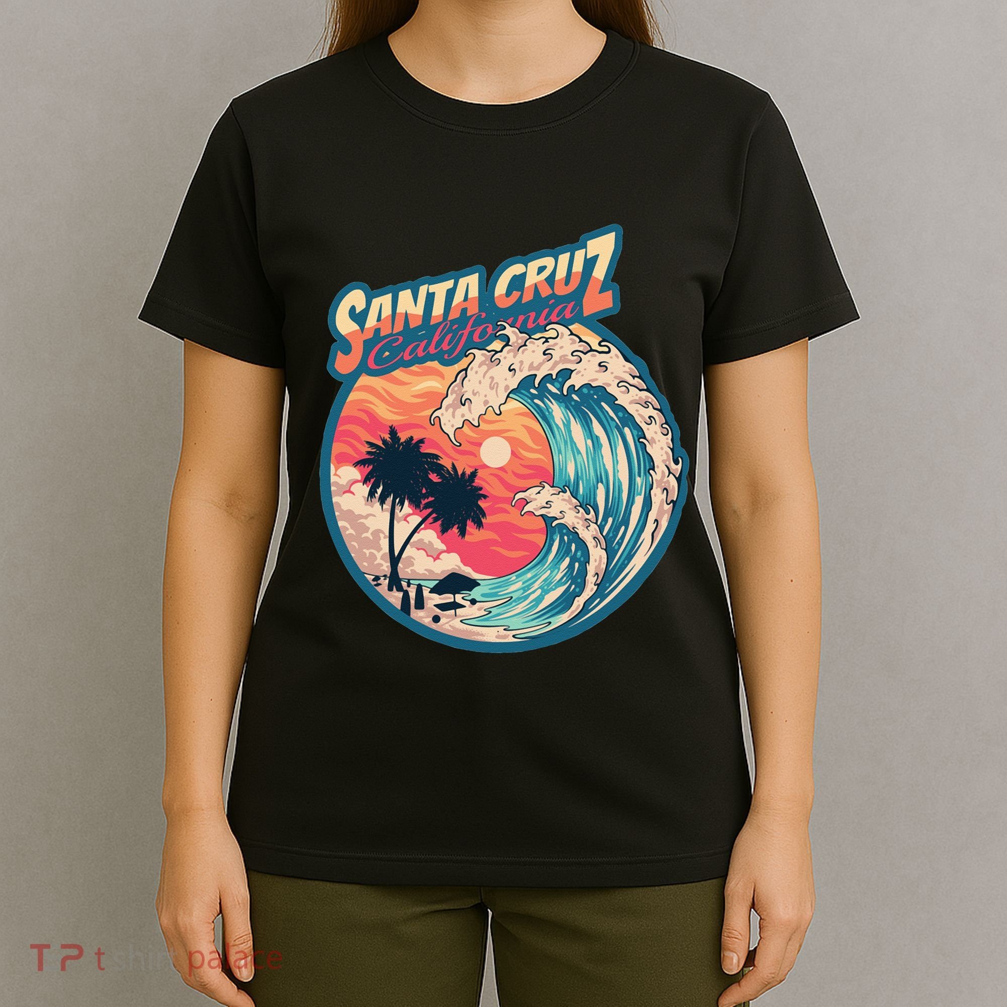 70s 80s In California City Santa Cruz Surfing Huge Wave T-Shirt