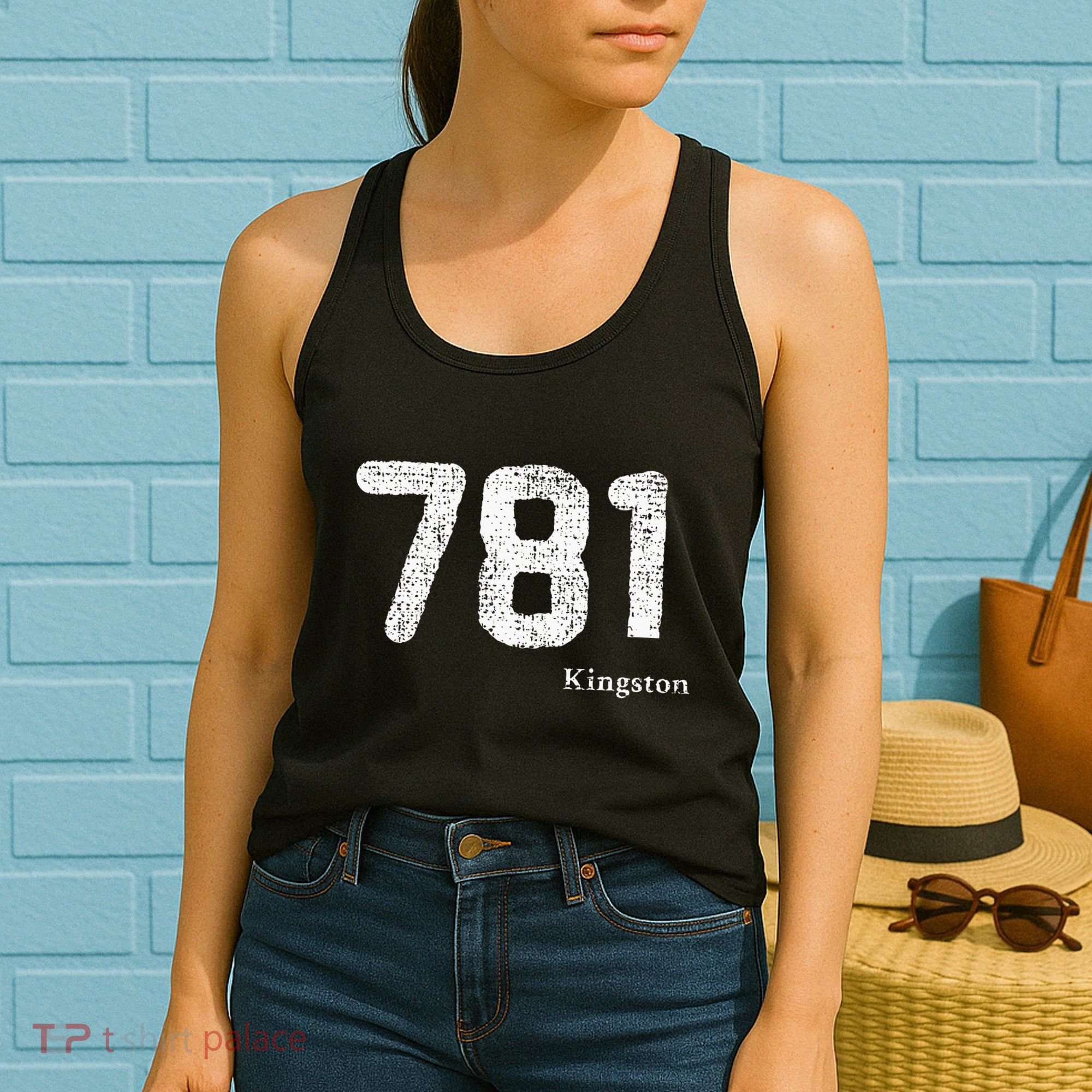 781 Area Code Distressed Kingston Massachusetts Women's Tank Top
