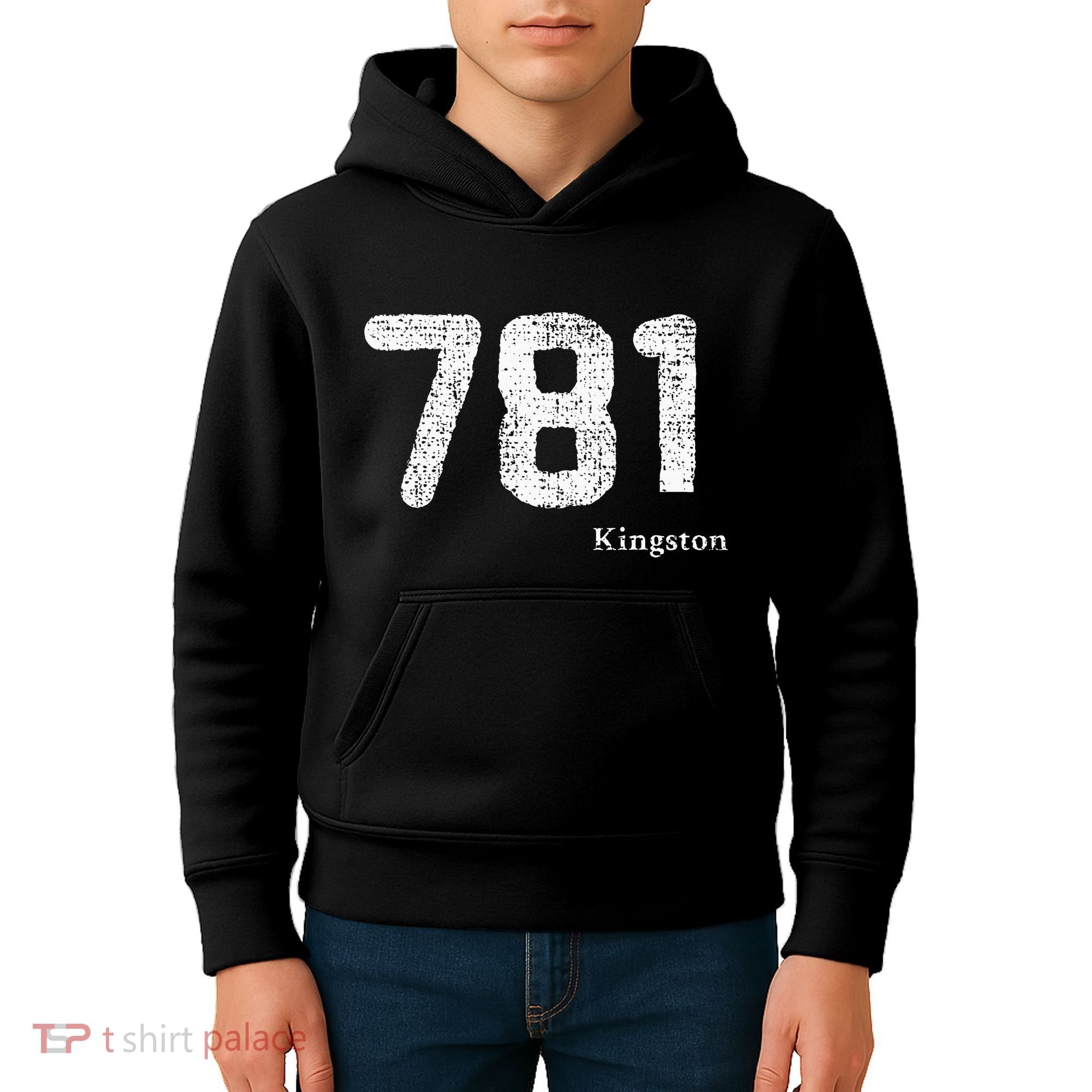 781 Area Code Distressed Kingston Massachusetts Kids Hoodie