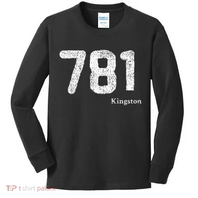 781 Area Code Distressed Kingston Massachusetts Kids Long Sleeve Shirt