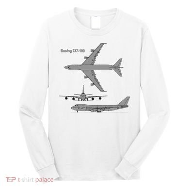 747 Airplane Hand Drawn Graphic Plane Long Sleeve Shirt