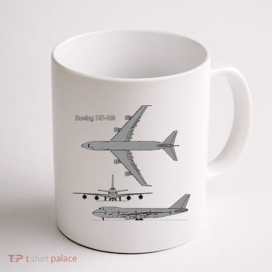 747 Airplane Hand Drawn Graphic Plane Coffee Mug back