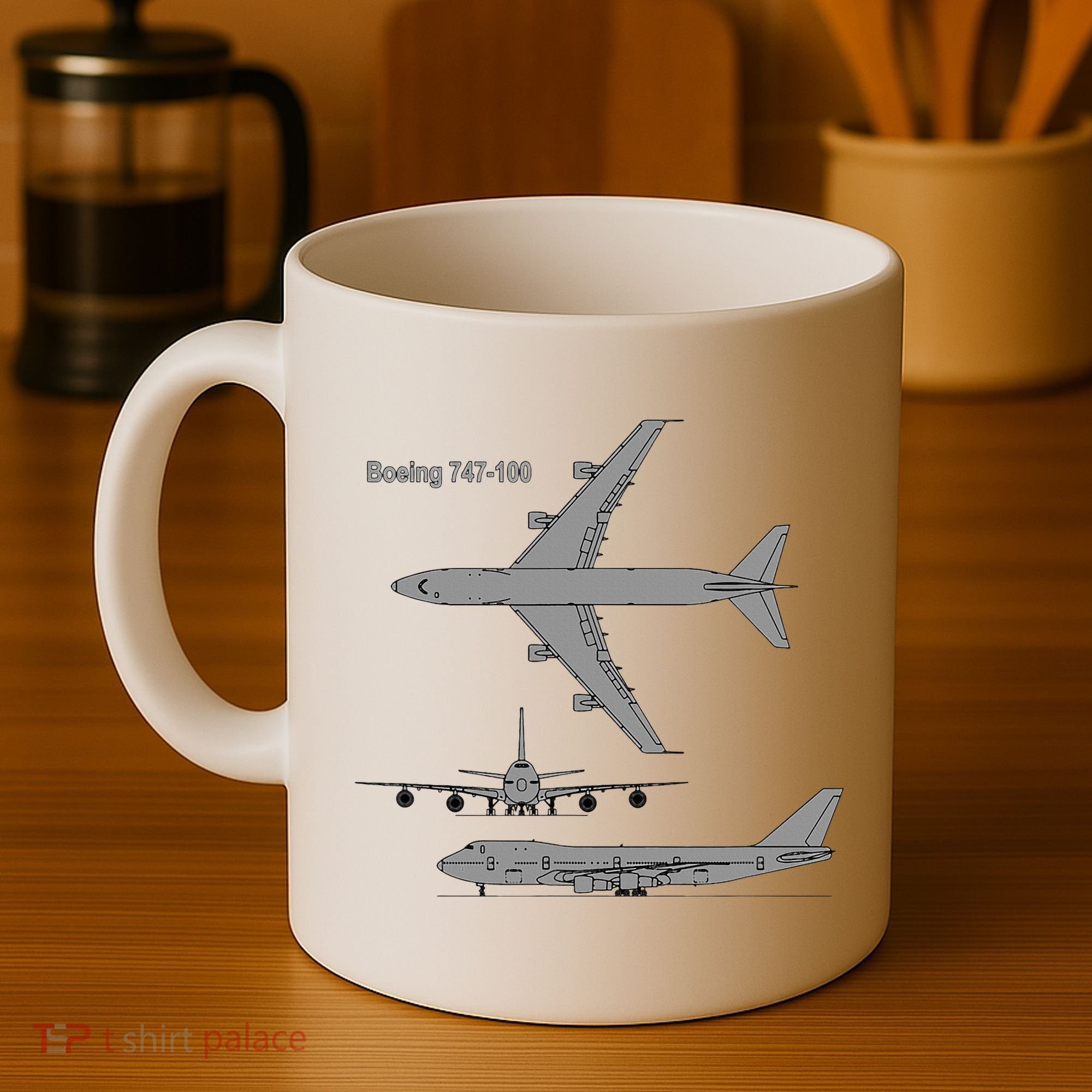 747 Airplane Hand Drawn Graphic Plane Coffee Mug