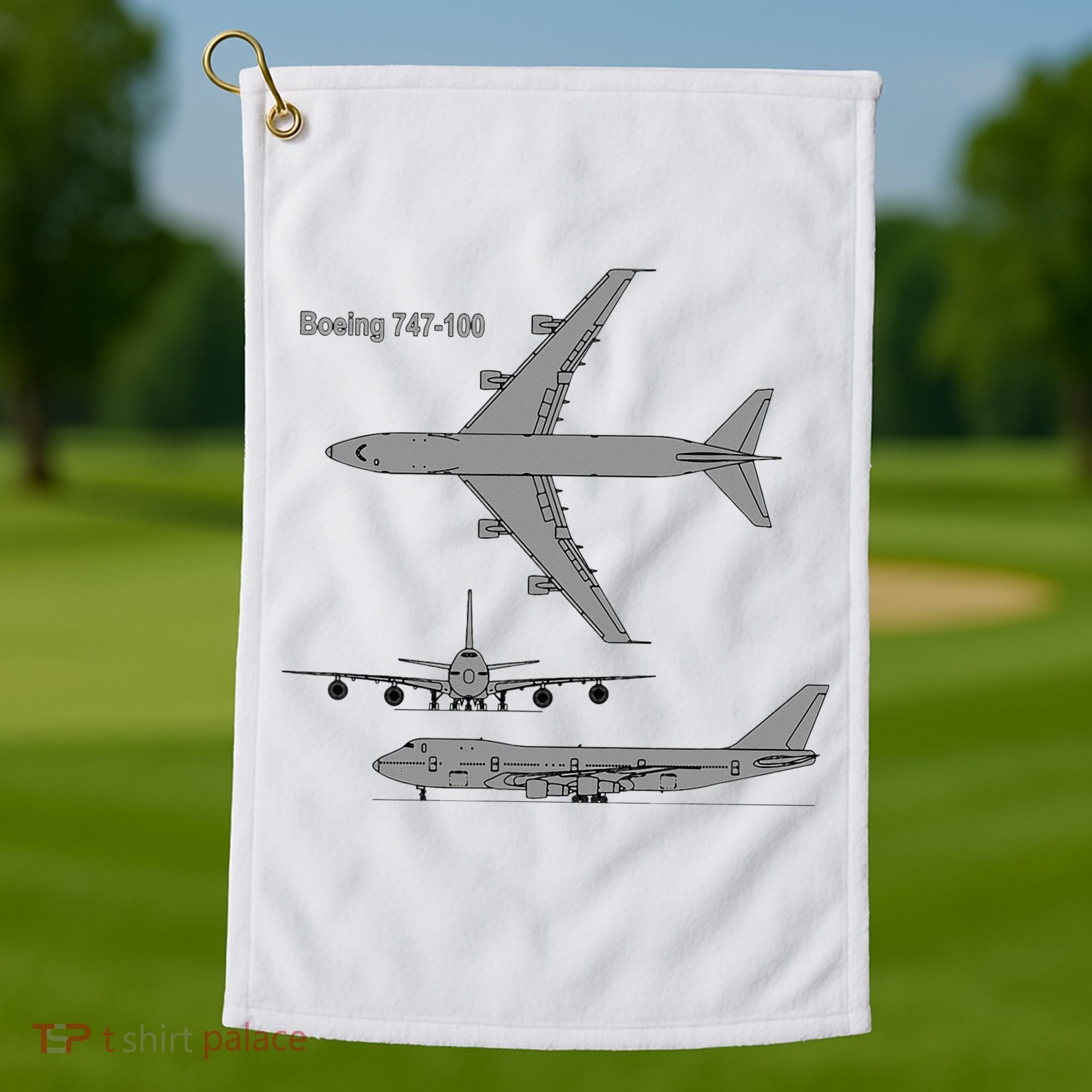 747 Airplane Hand Drawn Graphic Plane Golf Towel