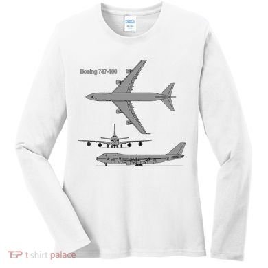747 Airplane Hand Drawn Graphic Plane Women's Long Sleeve Shirt