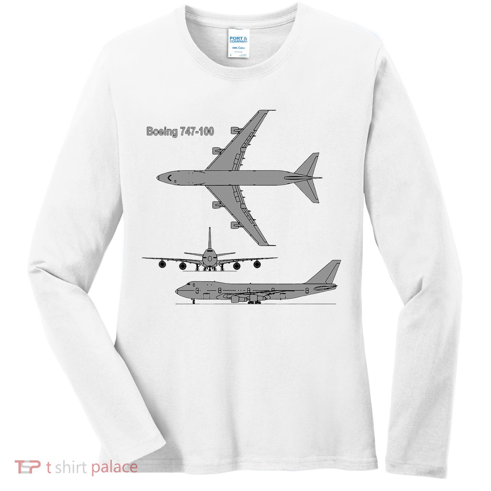 747 Airplane Hand Drawn Graphic Plane Women's Long Sleeve Shirt