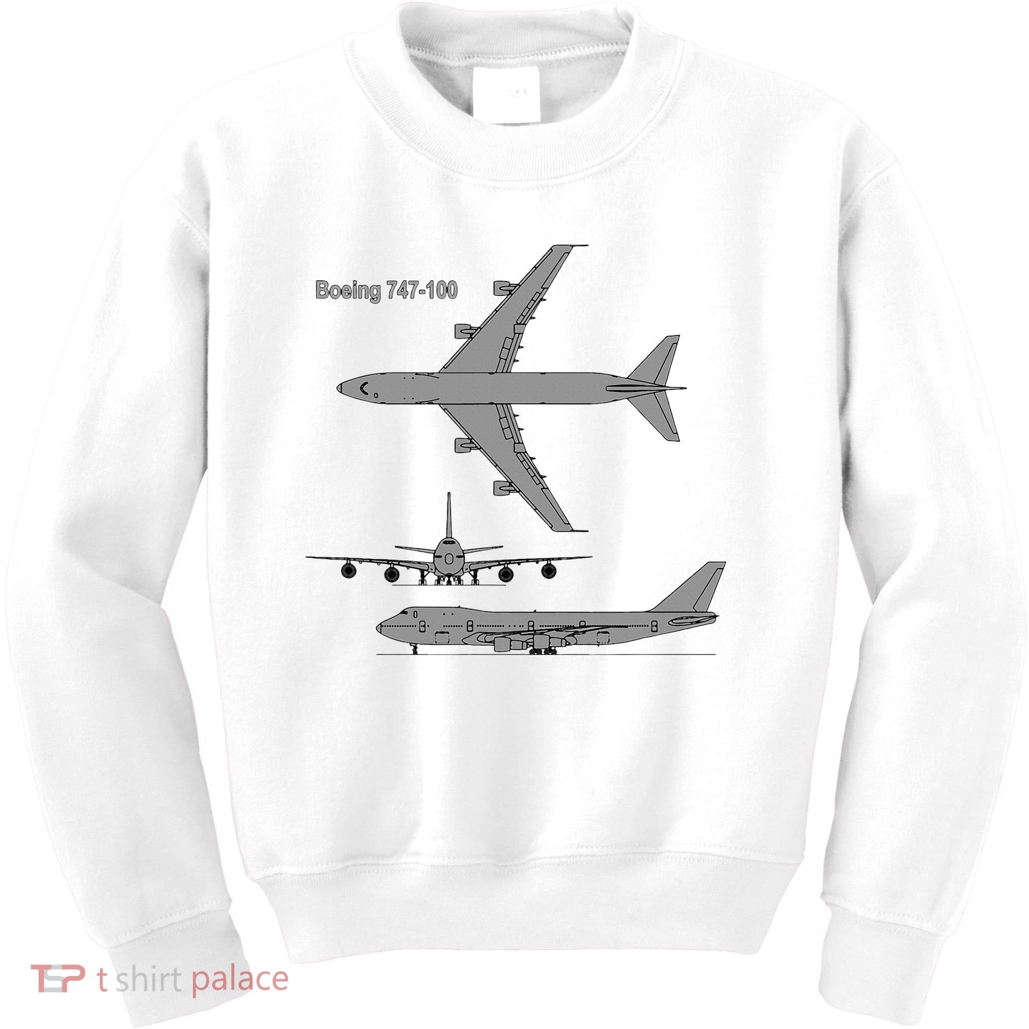 747 Airplane Hand Drawn Graphic Plane Kids Sweatshirt