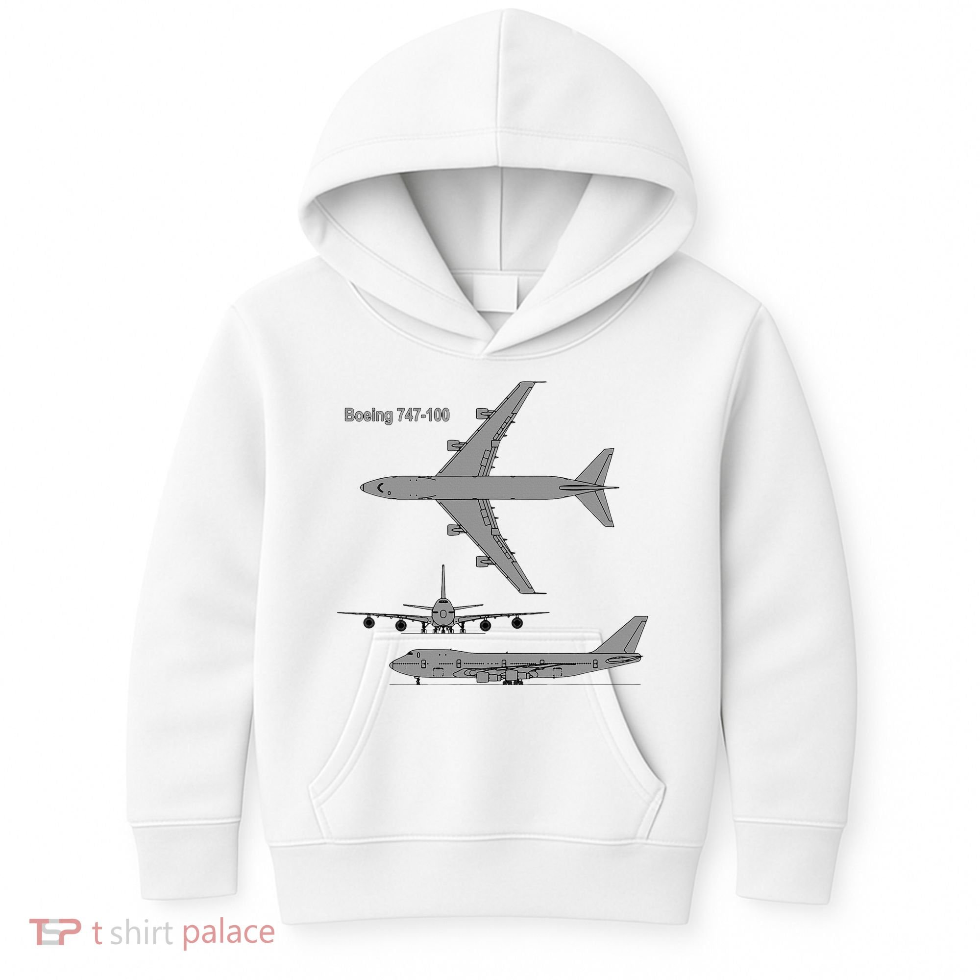 747 Airplane Hand Drawn Graphic Plane Kids Hoodie
