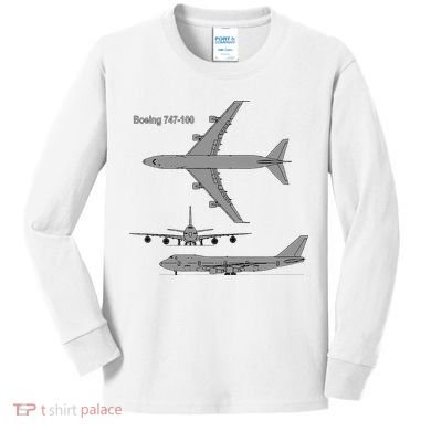 747 Airplane Hand Drawn Graphic Plane Kids Long Sleeve Shirt