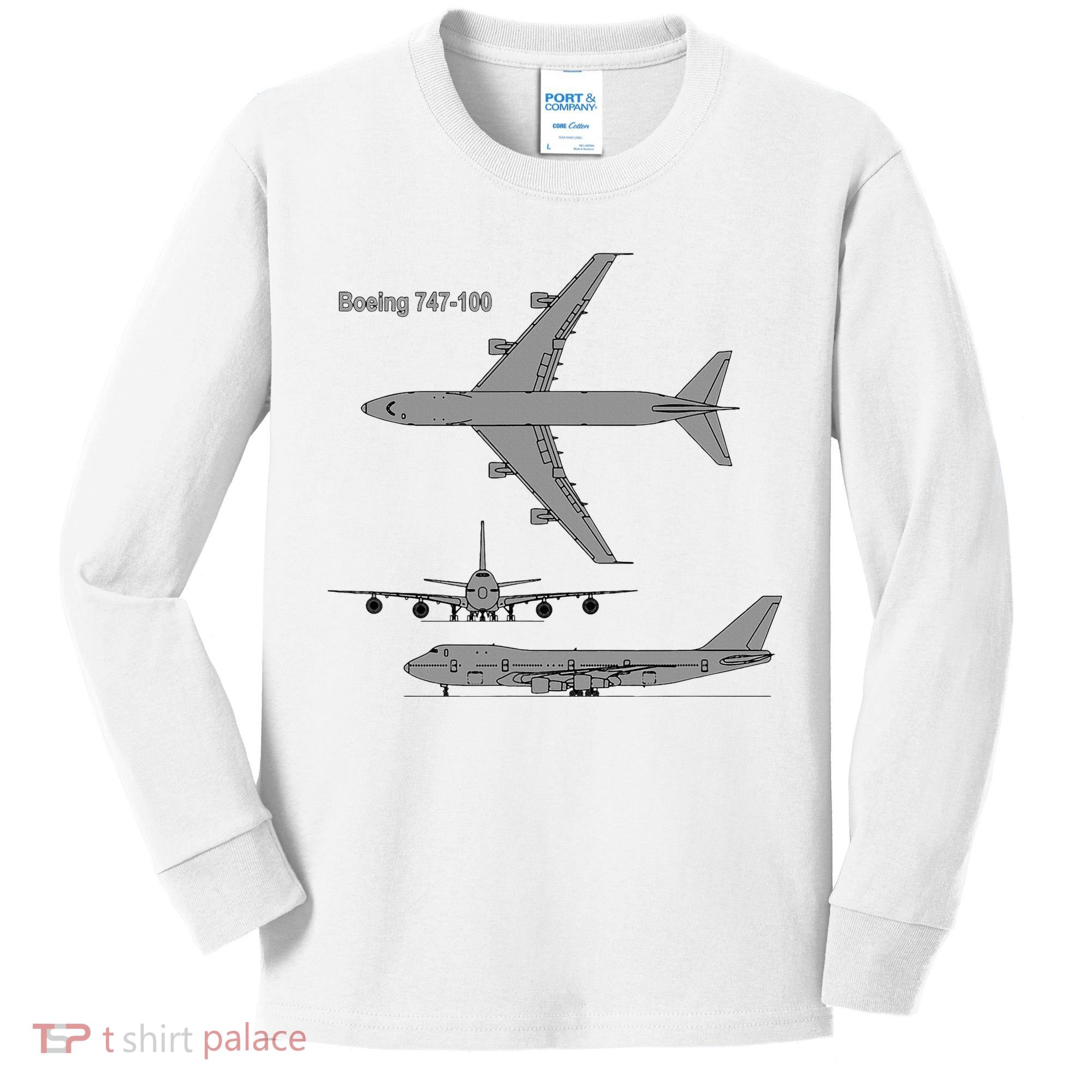 747 Airplane Hand Drawn Graphic Plane Kids Long Sleeve Shirt