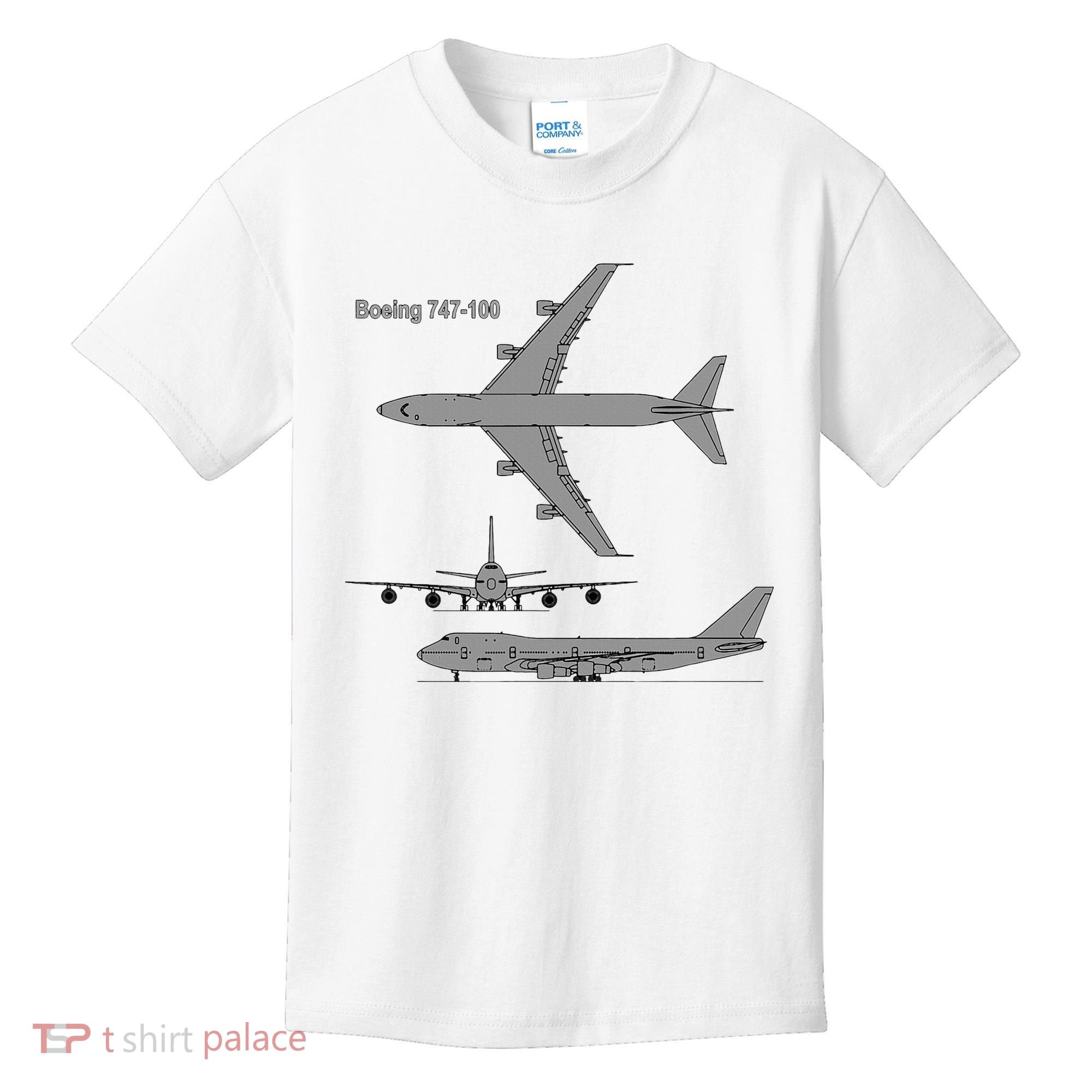 747 Airplane Hand Drawn Graphic Plane Kids T-Shirt