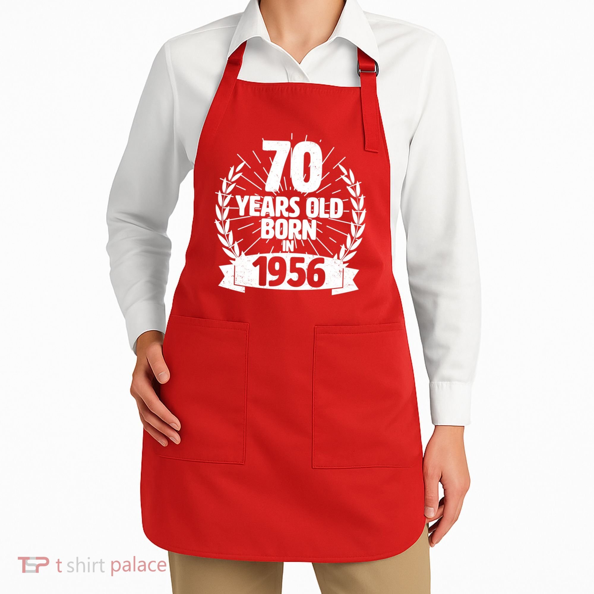 70th Birthday 70 Years Old Born In 1956 Wreath Banner  Apron