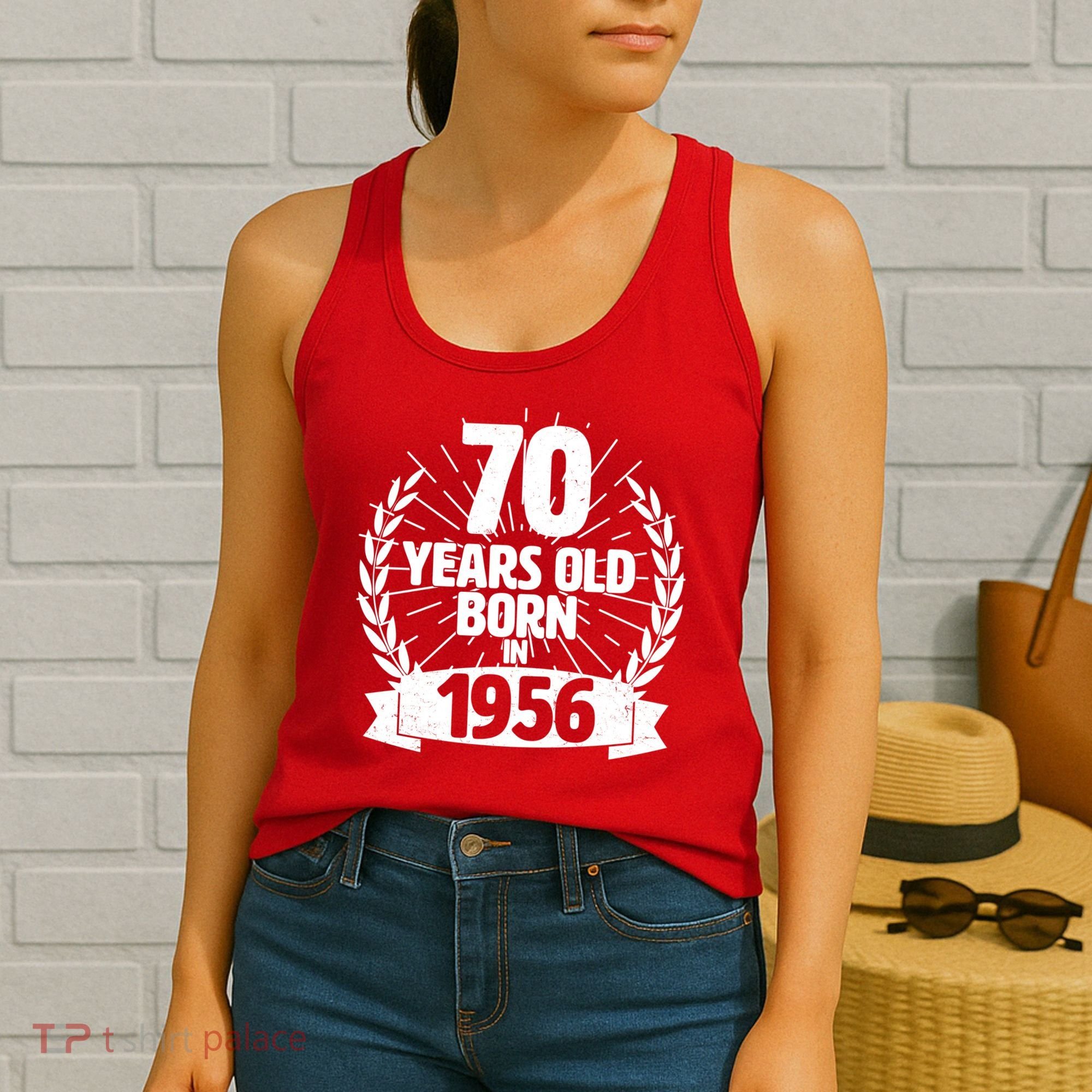 70th Birthday 70 Years Old Born In 1956 Wreath Banner  Women's Tank Top