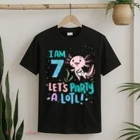 7th Birthday Axolotl - I Am 7 Let's Party A Lotl  T-Shirt thumb 2