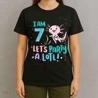 7th Birthday Axolotl - I Am 7 Let's Party A Lotl  T-Shirt thumb 4